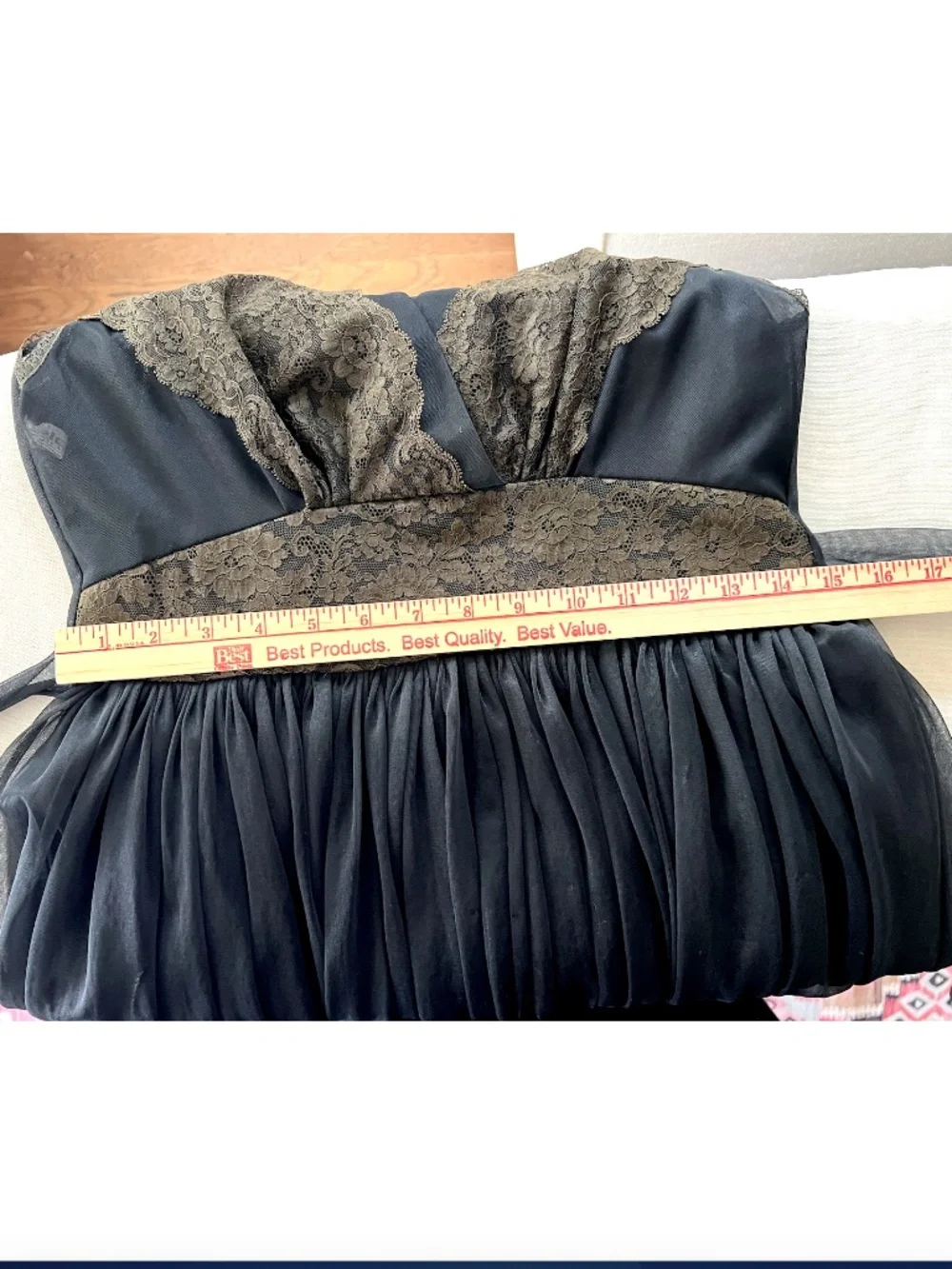 Vintage Sheer Negligee/ Dress with Lace Accent and Tie Waist - Black/Brown - S